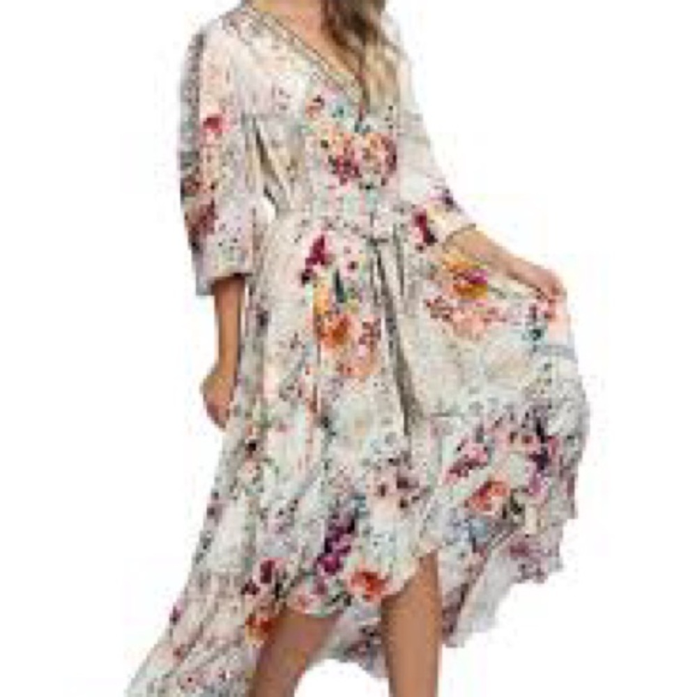 Anthropologie Abel the Label Floral V-Neck High Low Maxi Dress Size S